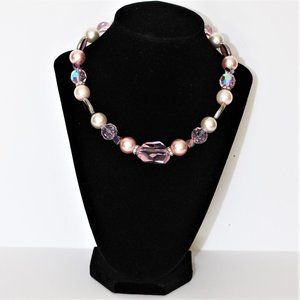 ⭐ 3 for $25 Image Pink Beads and Faux Pearl Necklace